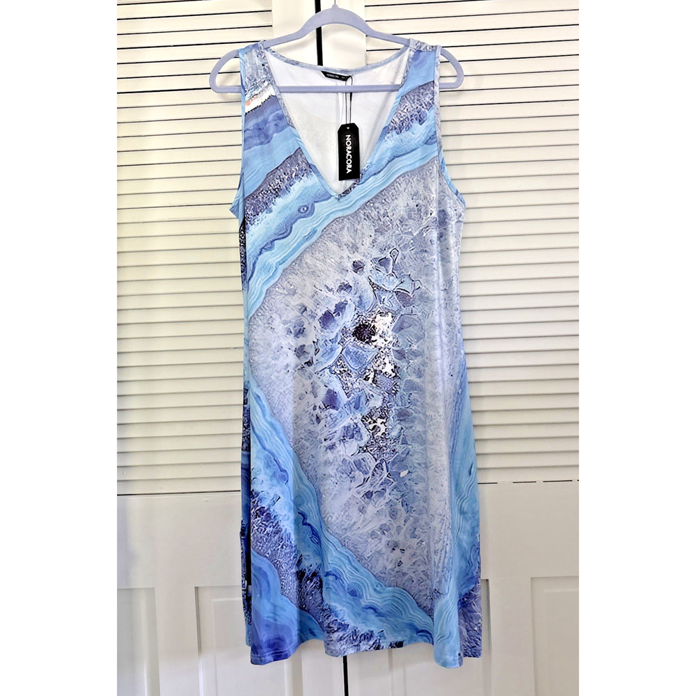 NoraCora Dress Size L Sleeveless Summer Beach Cover Up Blue Abstract Print NWT